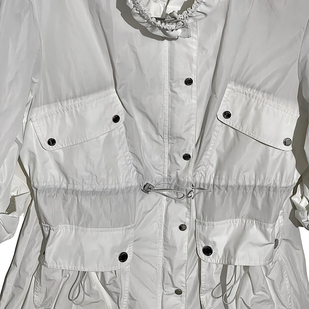 Karen Millen White Nylon Zip & Snap Front Windbreaker Rain Jacket Size 12 - Picture 7 of 8